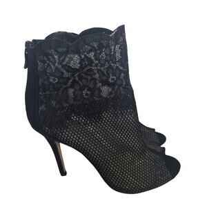 Chinese Laundry Jeopardy Mesh Black Lace Heeled Bootie Peep Toe Size 11‎